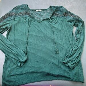 Maurices Teal Lace Accent Blouse